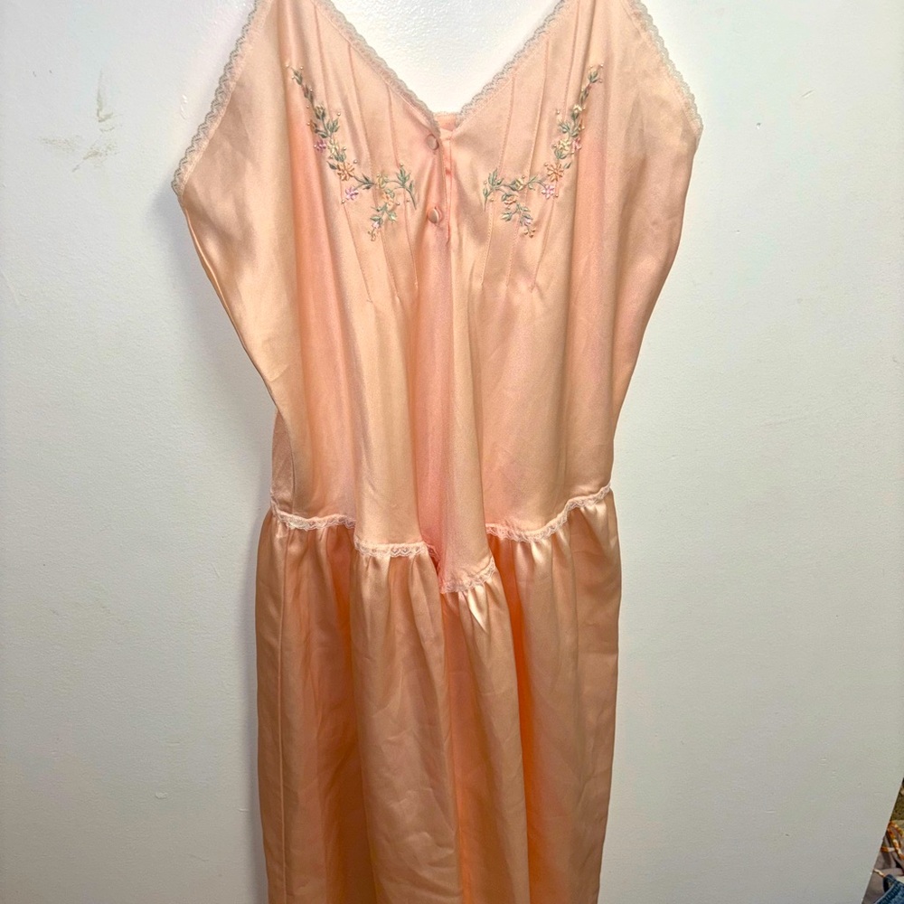 Pale Orange Vintage Dress with Flower Embroidery
